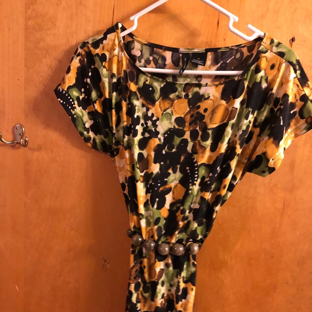 Dress with attached beaded belt